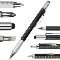 Długopis wielofunkcyjny śrubokręt multitool 6w1 miarka poziomica klips-5907451360460