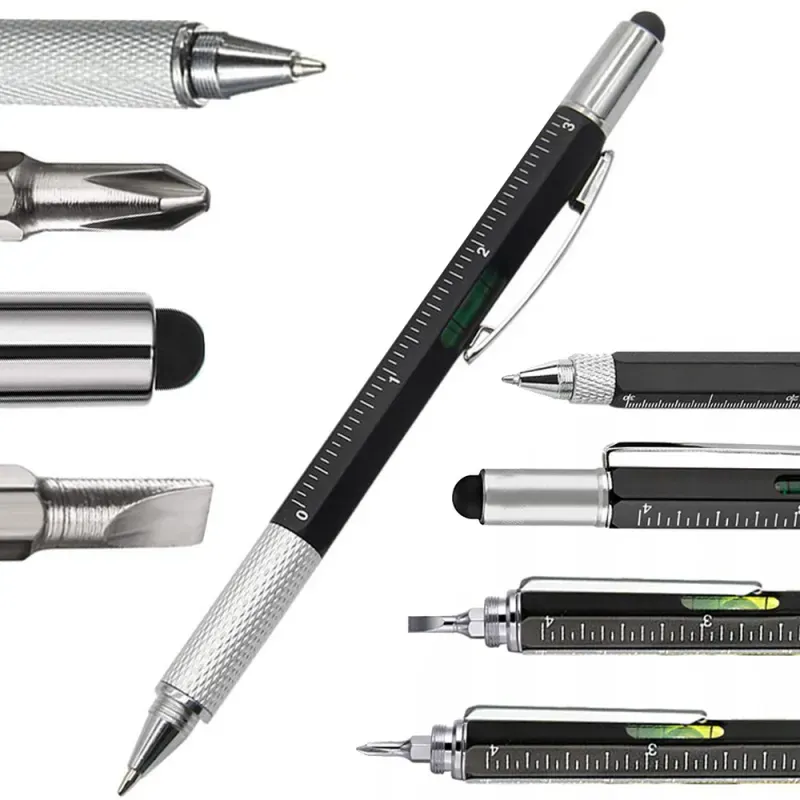Długopis wielofunkcyjny śrubokręt multitool 6w1 miarka poziomica klips-5907451360460