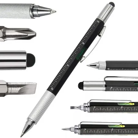 Długopis wielofunkcyjny śrubokręt multitool 6w1 miarka poziomica klips-5907451360460