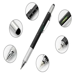 Długopis wielofunkcyjny śrubokręt multitool 6w1 miarka poziomica klips-5907451360460