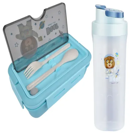 Lunchbox śniadaniówka pojemnik na śniadanie obiad sztućce z bidonem zestaw-5907451378823