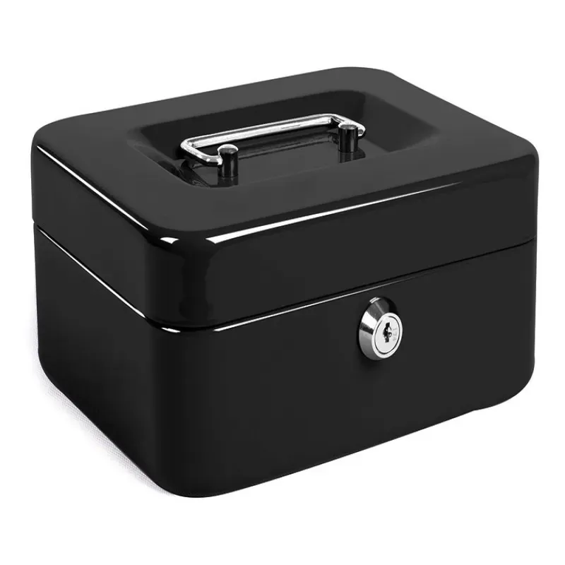 Kasetka metalowa na pieniądze sejf klucz dokumenty czarna 20x16x9cm-5907451323922