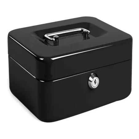Kasetka metalowa na pieniądze sejf klucz dokumenty czarna 20x16x9cm-5907451323922