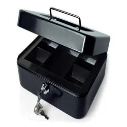Kasetka metalowa na pieniądze sejf klucz dokumenty czarna 20x16x9cm-5907451323922