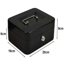 Kasetka metalowa na pieniądze sejf klucz dokumenty czarna 20x16x9cm-5907451323922