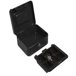 Kasetka metalowa na pieniądze sejf klucz dokumenty czarna 20x16x9cm-5907451323922