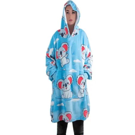 Ciepła bluza koala koc oversize XXL gruby futrzak miękka z kapturem-5907451366264