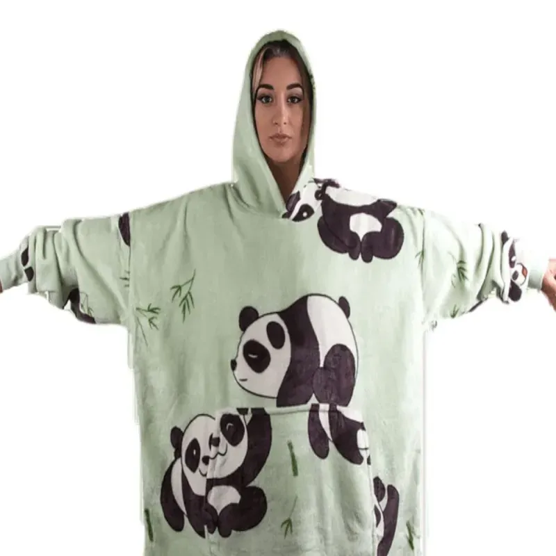 Ciepła bluza koala koc oversize XXL gruby futrzak miękka z kapturem-5907451366288