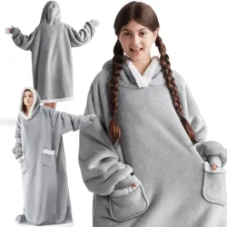 Ciepła bluza koc XXL oversize gruba miękka z kapturem szlafrok długa-5907451366158