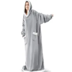 Ciepła bluza koc XXL oversize gruba miękka z kapturem szlafrok długa-5907451366158