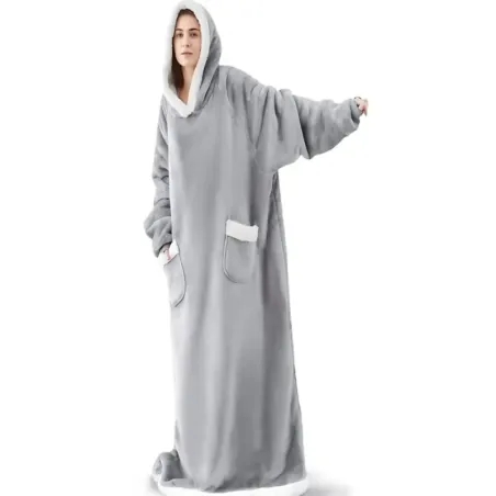 Ciepła bluza koc XXL oversize gruba miękka z kapturem szlafrok długa-5907451366158