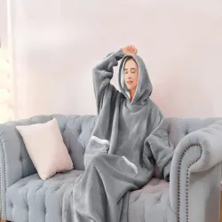 Ciepła bluza koc XXL oversize gruba miękka z kapturem szlafrok długa-5907451366158