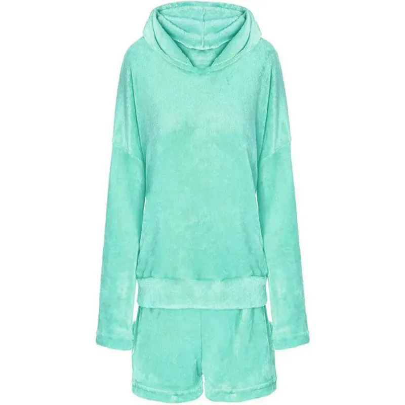 Ciepła piżama damska dwuczęściowa z kapturem miękka pluszowa krótkieXL-5907451366066