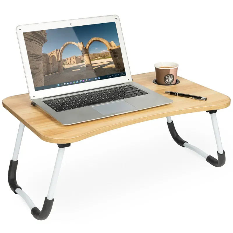 Składany stolik pod laptopa do łóżka podstawka z miejscem na kubek-5907451348727
