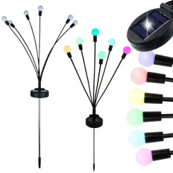 Solarne kuleczki 2 sztuki po 6 lampek led rgb długie lampki wbijane-5907451379387