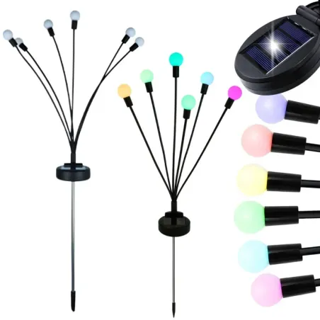 Solarne kuleczki 2 sztuki po 6 lampek led rgb długie lampki wbijane-5907451379387