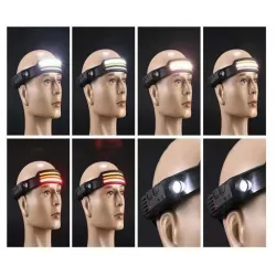 Czołówka led akumulatorowa latarka usb z czujnikiem ruchu 3 paski cob-5907451380109