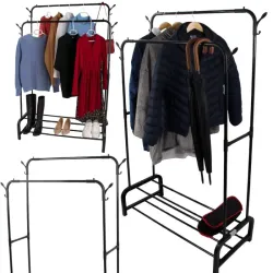 Wieszak stojący na ubrania z półkami na buty kurtki metalowa garderoba-5907451377062