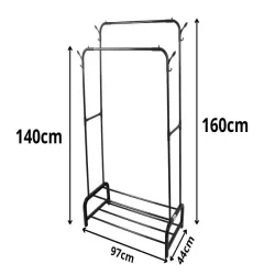 Wieszak stojący na ubrania z półkami na buty kurtki metalowa garderoba-5907451377062