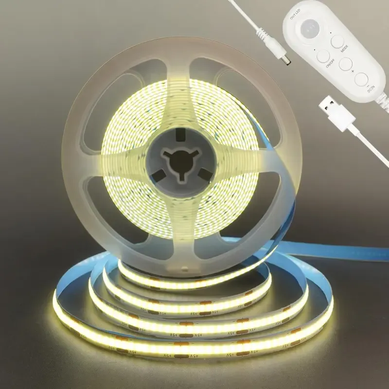 Zestaw taśma LED COB 5V 5m biała neutralna 4000K czujnik ruchu PIR USB-