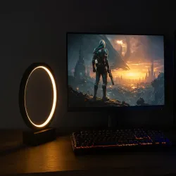 Lampka nocna stołowa okrąg pierścień fi20cm regulacja barwy i jasności-5907451373422