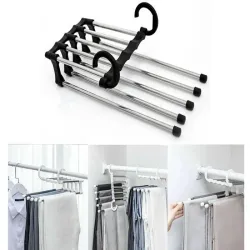 Wieszak na spodnie do szafy na 5 par wysuwane ramiona ze spodniami-5907451343470