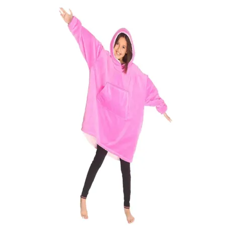 Ciepła bluza koc oversize xxl 2w1 gruba otulina różowy futrzak-5907451338902