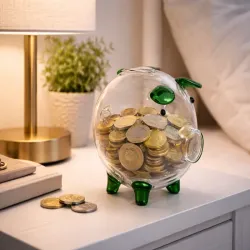Świnka skarbonka mała 11 cm szklana ozdobna na pieniądze monety banknoty-5907451391563