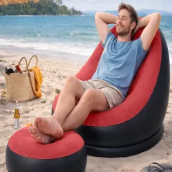 Fotel ogrodowy leżak dmuchany pompowany pufa na plażę wygodny podnóżek-5907451380734