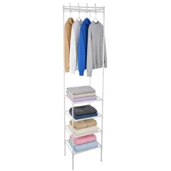 Wieszak narożny stojący na ubrania z półkami na buty metalowy biały-5907451380888