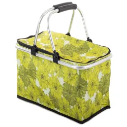 Kosz piknikowy zielony w kwiaty składany termiczny turystyczny koszyk-5907451304877