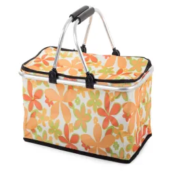Kosz piknikowy biały w kwiatki składany termiczny turystyczny koszyk-5907451304853