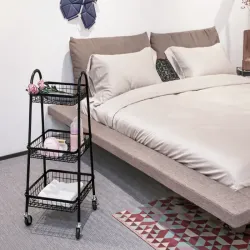 Półka szafka łazienkowa kuchenna na kółkach 3 poziomy metal czarna-5907451380857