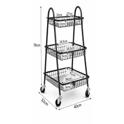 Półka szafka łazienkowa kuchenna na kółkach 3 poziomy metal czarna-5907451380857