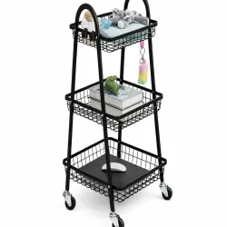 Półka szafka łazienkowa kuchenna na kółkach 3 poziomy metal czarna-5907451380857