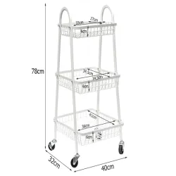 Półka szafka łazienkowa kuchenna na kółkach 3 poziomy metal biała-5907451380826