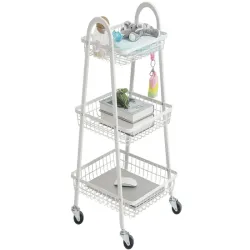 Półka szafka łazienkowa kuchenna na kółkach 3 poziomy metal biała-5907451380826