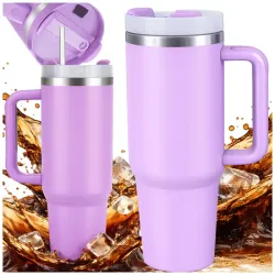 Duży kubek termiczny 1,2l słomka uchwytem stalowy termos na zimne i gorące-5907451381045