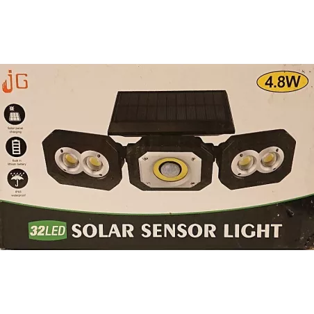 Ścienna lampa solarna COB-32 LED 4.8W z czujnikiem ruchu i zmierzchu IP65-