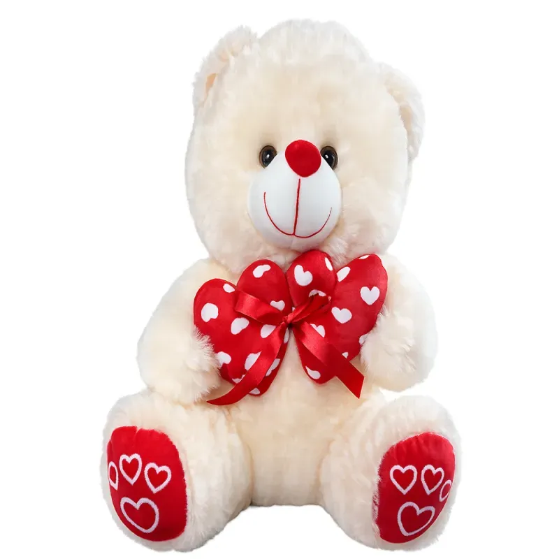 Miś pluszowy z sercem sercami na prezent przytulanka maskotka kremowy-5907451387030