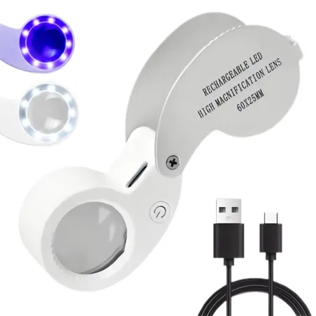 Lupa 60x powiększająca jubilerska led uv składana ładowana usb-5907451387092