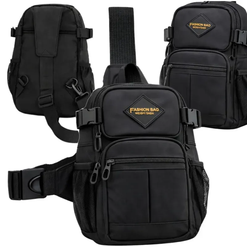 Nerka męska saszetka na ramię torba crossbody wiele kieszeni czarna-5907451385784