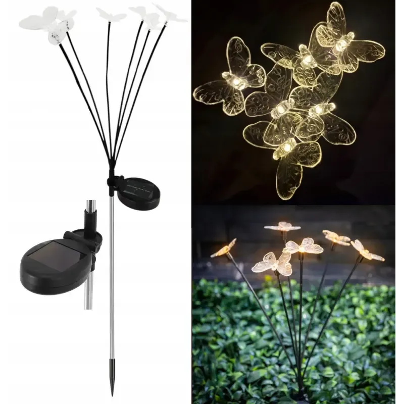 2x Motylki solarne LED lampki ogrodowe wbijane ozdobne do ogrodu-5902918218445
