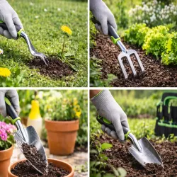 Zestaw narzędzi ogrodowych grabki widełki łopatka 4 szt + torba-5907451389027