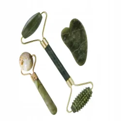 Masażer do twarzy z jadeitu 3w1 roller wałek płytka kamień gua sha-5907451383209