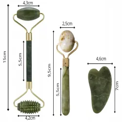 Masażer do twarzy z jadeitu 3w1 roller wałek płytka kamień gua sha-5907451383209