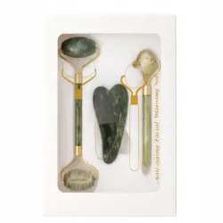 Masażer do twarzy z jadeitu 3w1 roller wałek płytka kamień gua sha-5907451383209