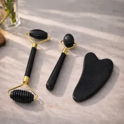 Masażer do twarzy z jadeitu 3w1 roller wałek płytka kamień gua sha-5907451383193