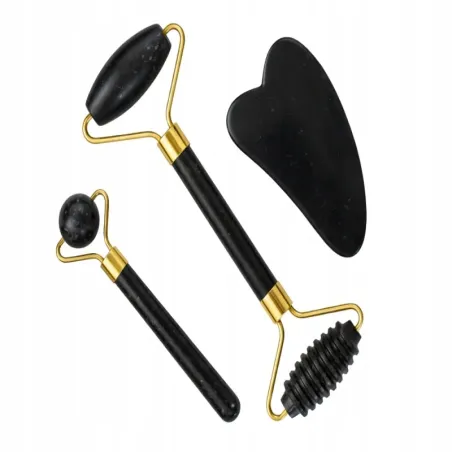 Masażer do twarzy z jadeitu 3w1 roller wałek płytka kamień gua sha-5907451383193