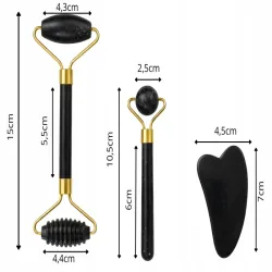 Masażer do twarzy z jadeitu 3w1 roller wałek płytka kamień gua sha-5907451383193